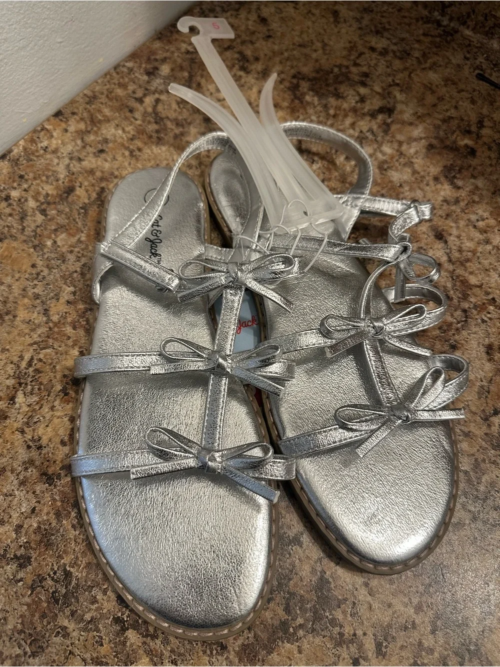 Cat & Jack Silver Bow Strappy Girls Sandals
